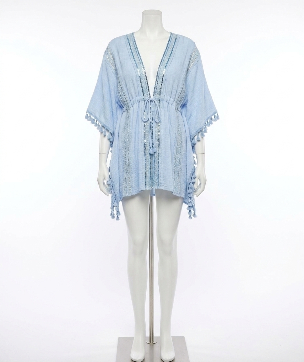 NEW DAVI & DANI plus sheer kimono in light blue